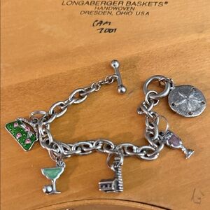 Vintage Toggle Womens 7.5” Charm Bracelet with 5 Colorful Accents charms